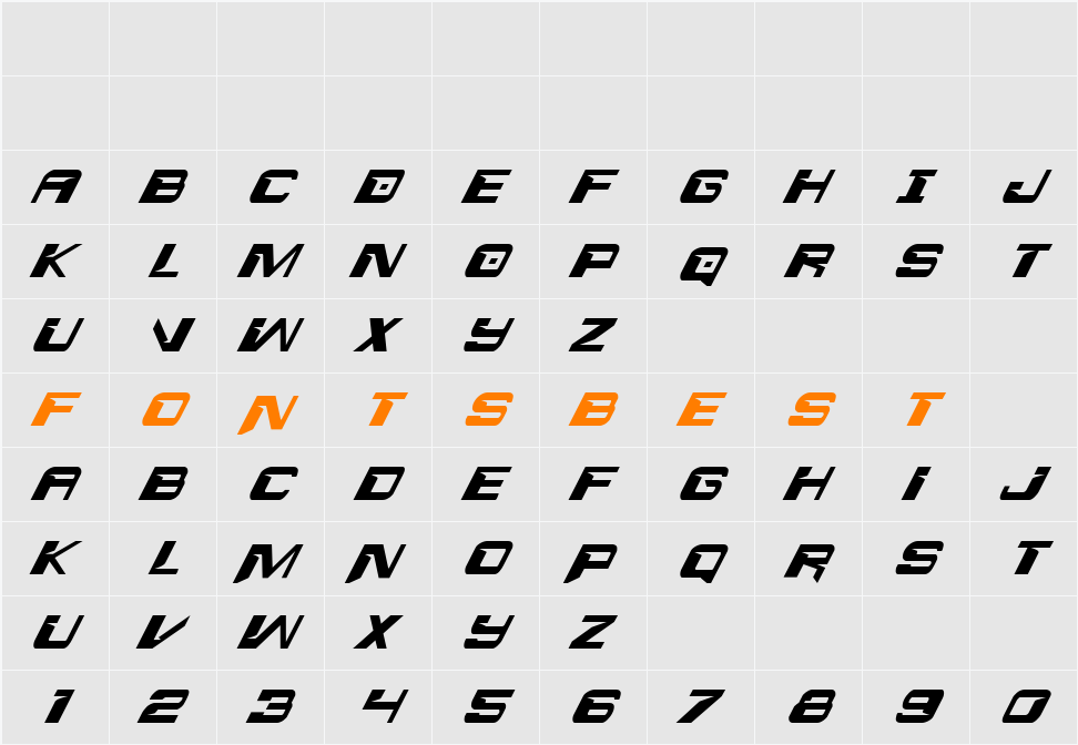 Interdiction Condensed Italic Character Map