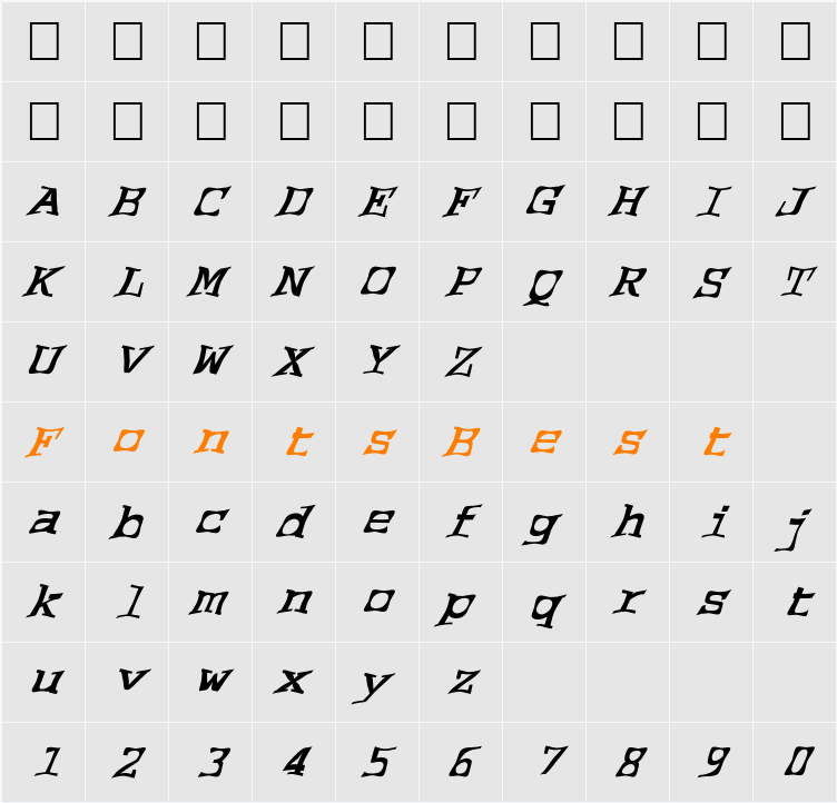 FZ WARPED 2 ITALIC Character Map