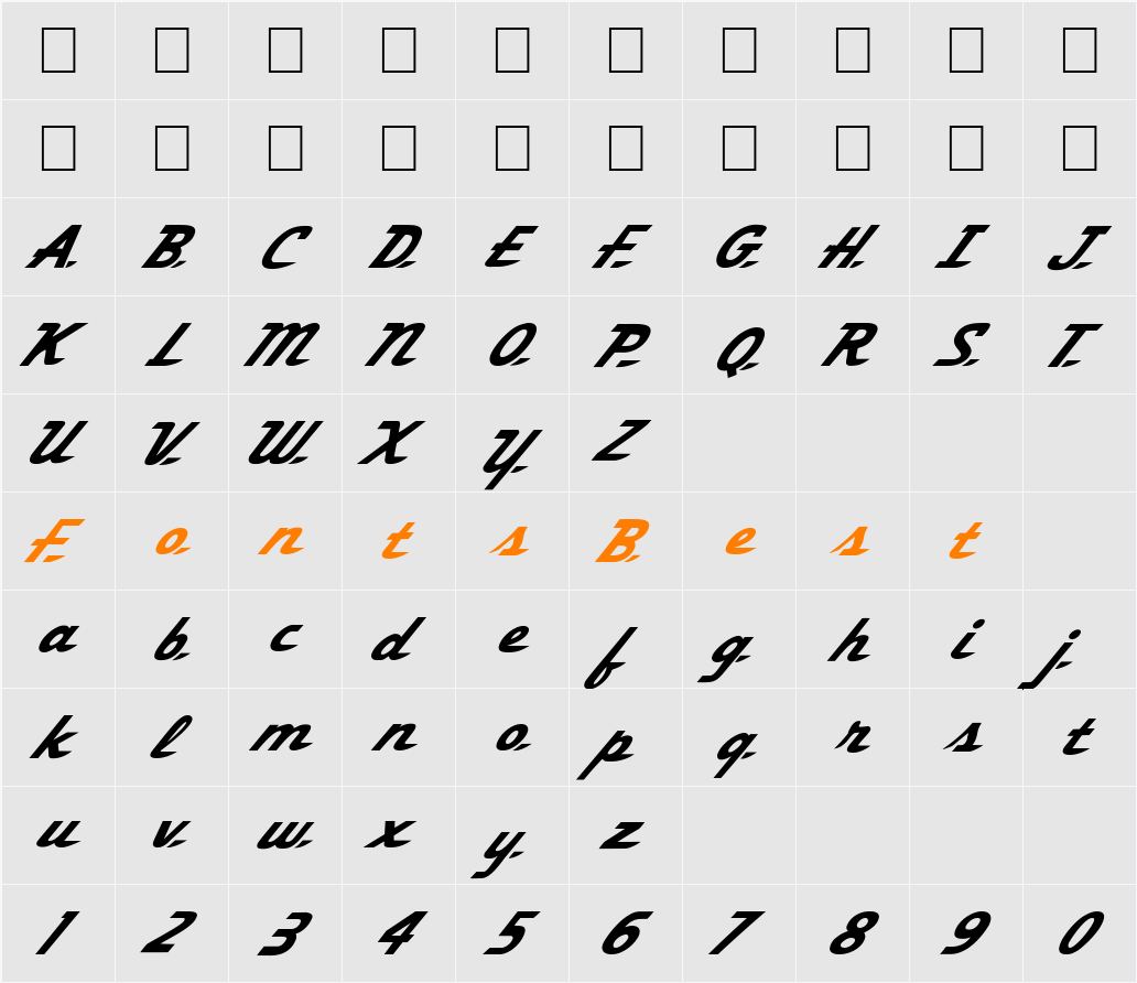 FZ JAZZY 58 ITALIC Character Map