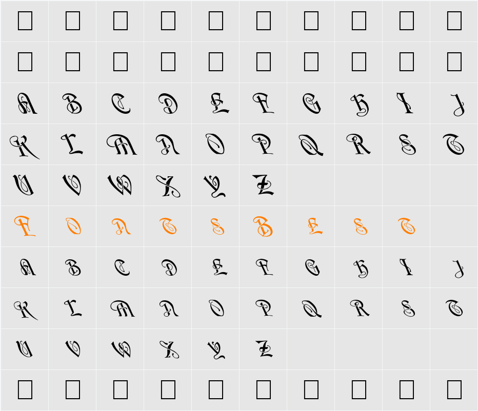 FZ SCRIPT 14 LEFTY Character Map