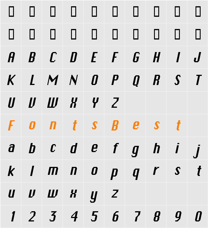 Ambush-Condensed Character Map