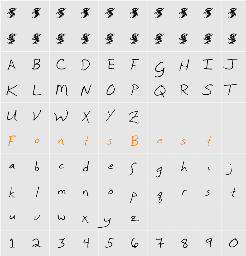 Inkpen Scribble Character Map