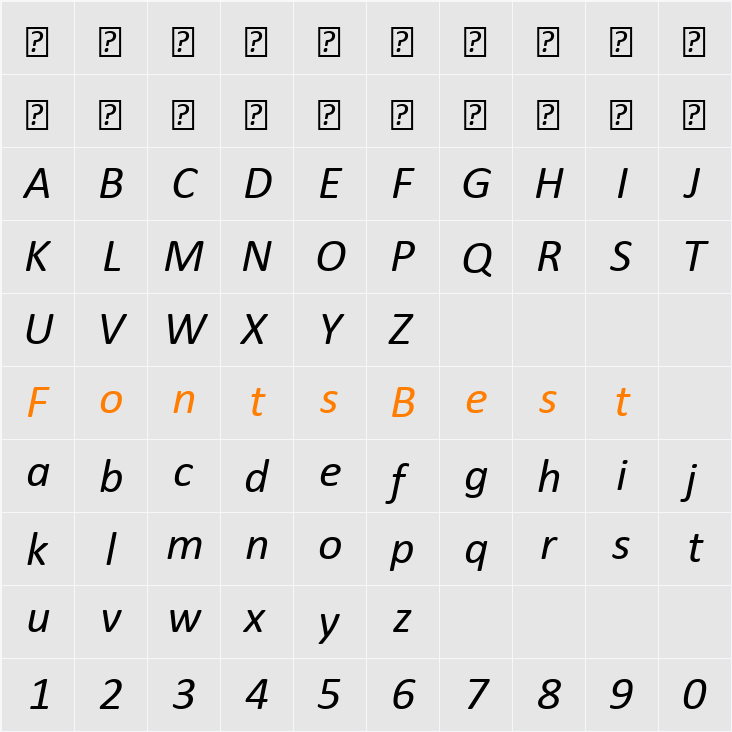 Calibri Character Map