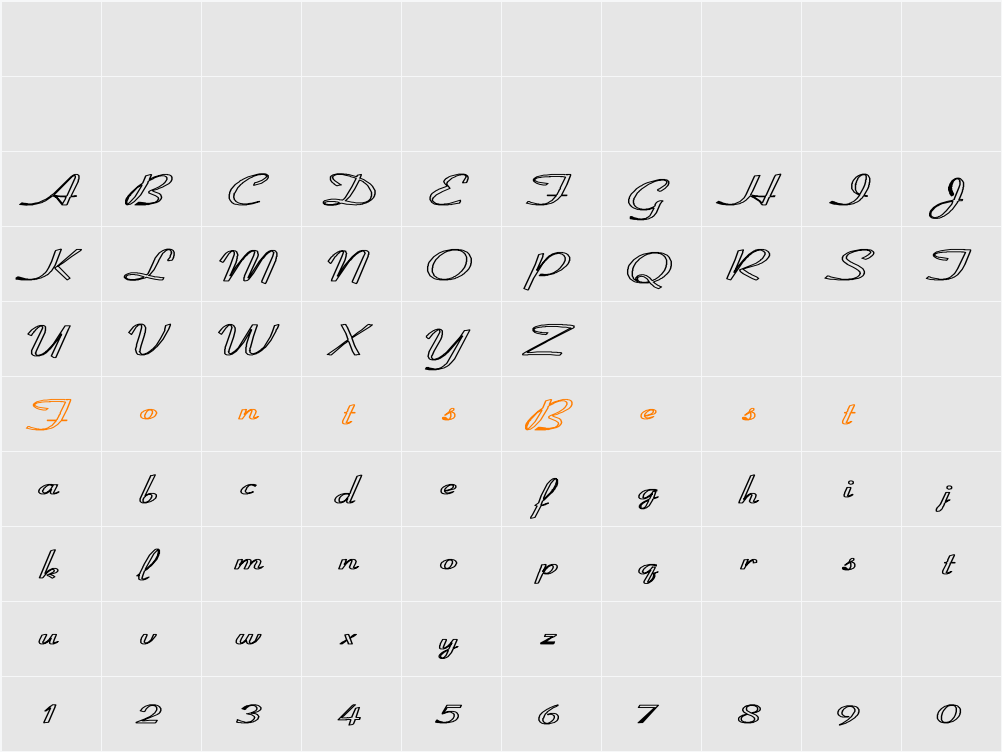 Coronet-SemiBold-Italic HE Character Map