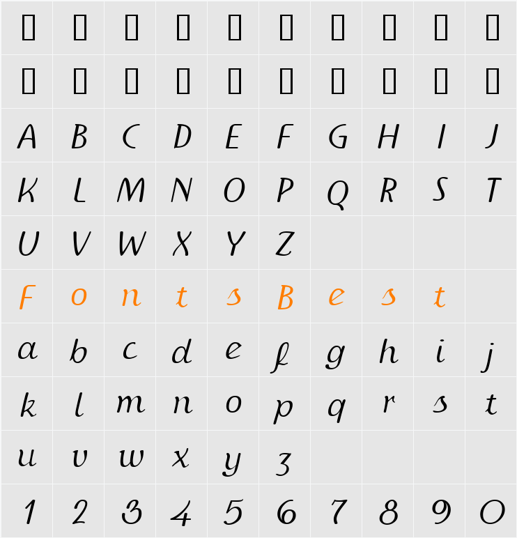 IngrianaCasual Character Map