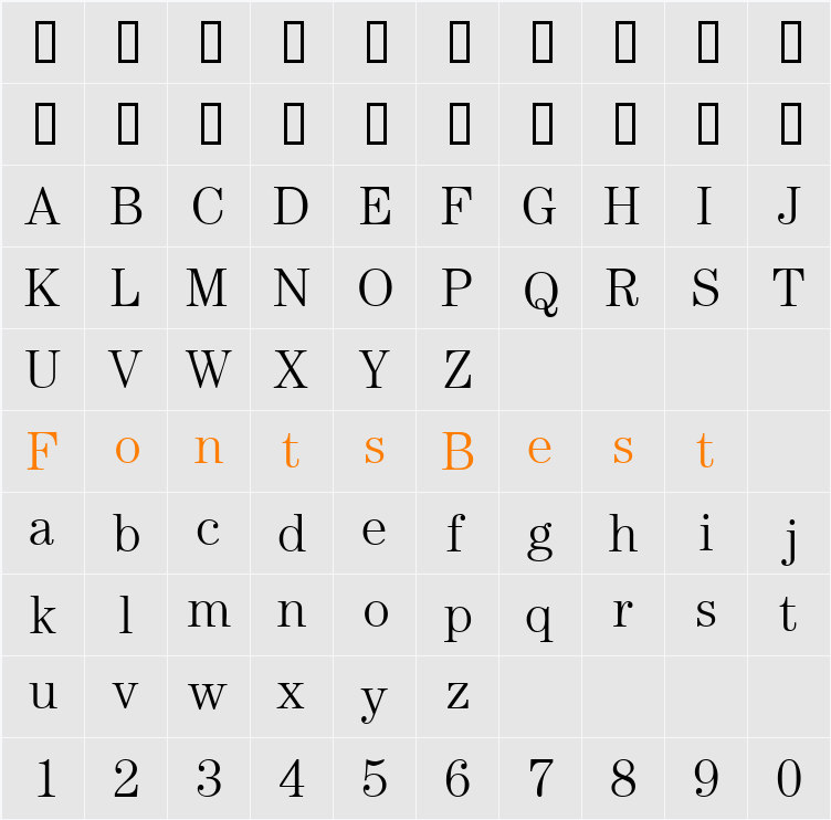 CenturyLightSSi Character Map