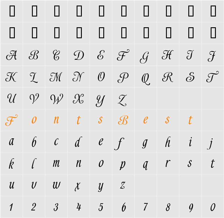 Alys Script Bold Character Map