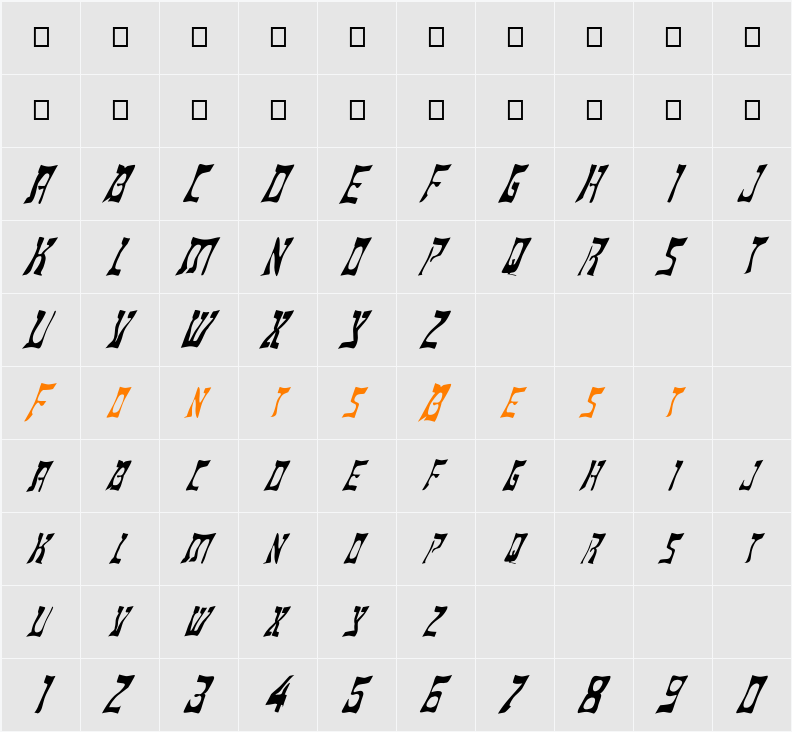 FZ WARPED 18 ITALIC Character Map