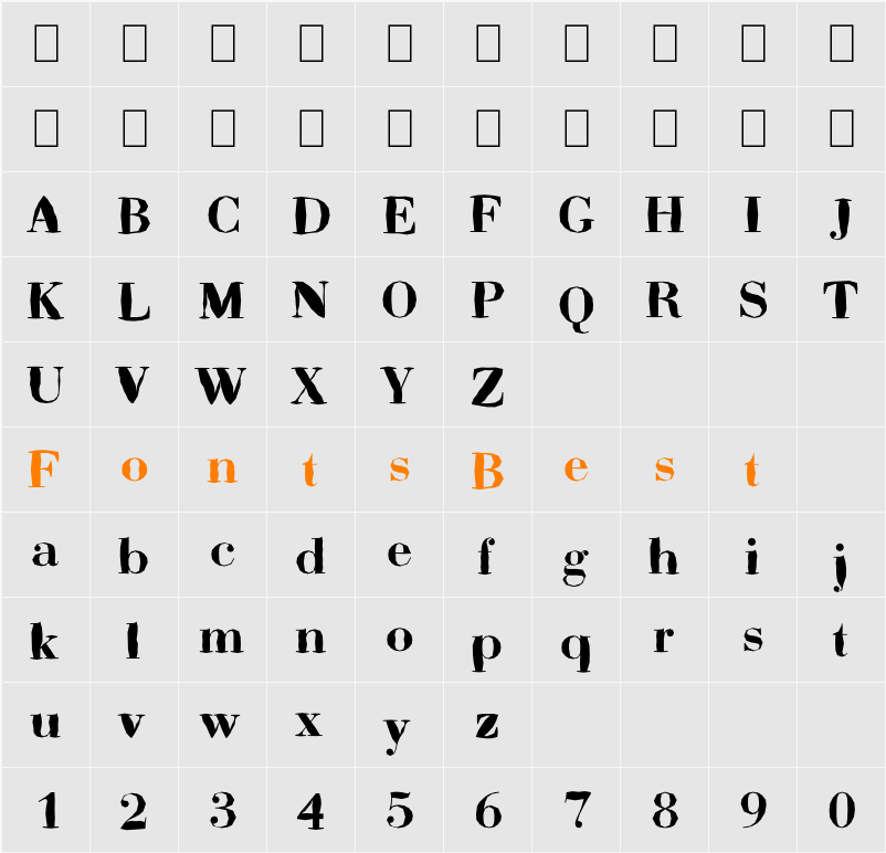 ABCTech Bodoni Mangle Character Map