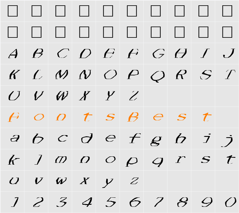 FZ WARPED 1 ITALIC Character Map