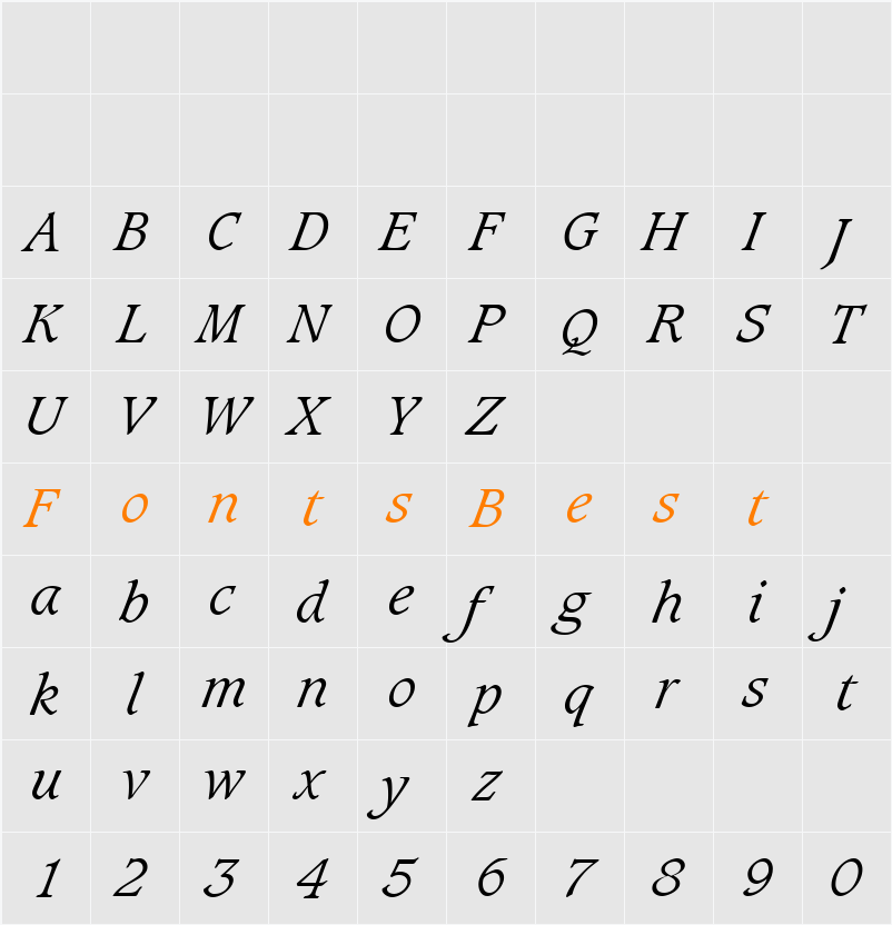 Caxton LT Light Character Map