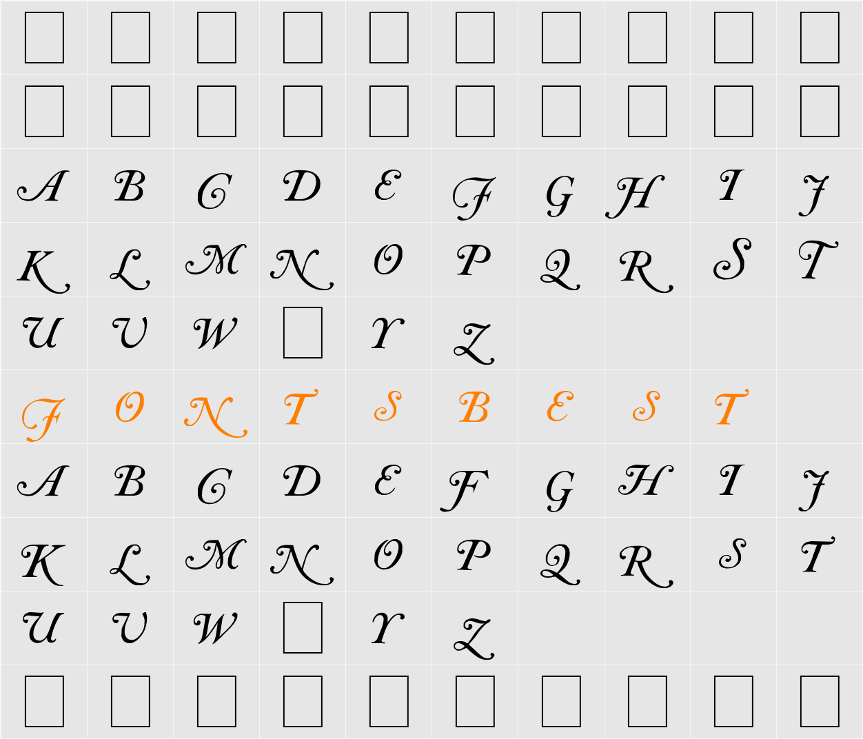 Caslon Initials Character Map