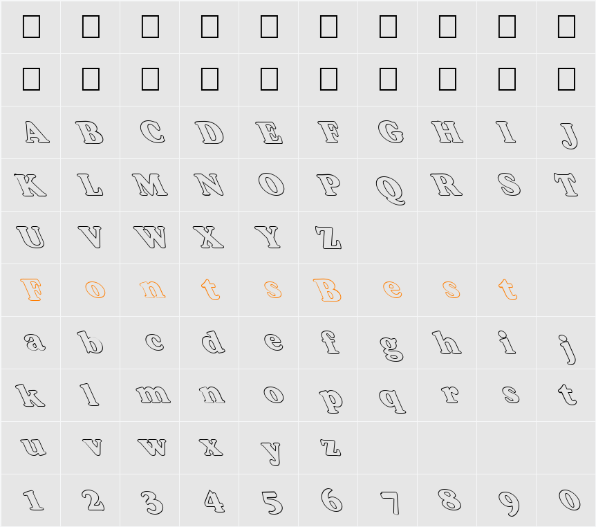 FZ ROMAN 34 HOLLOW LEFTY Character Map