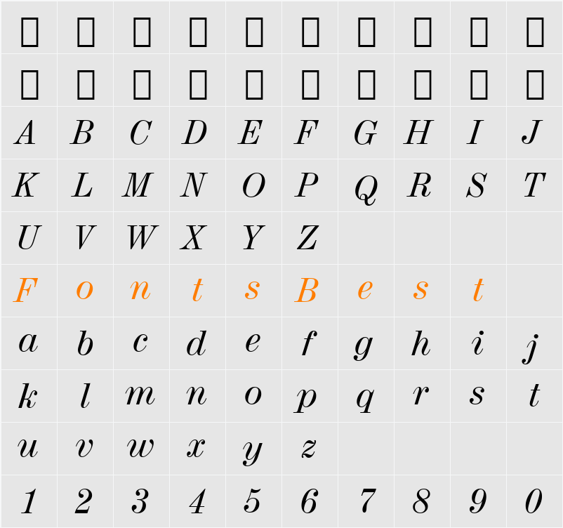 Century725 BT Character Map