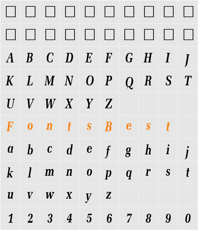 MemoirCondensed Character Map