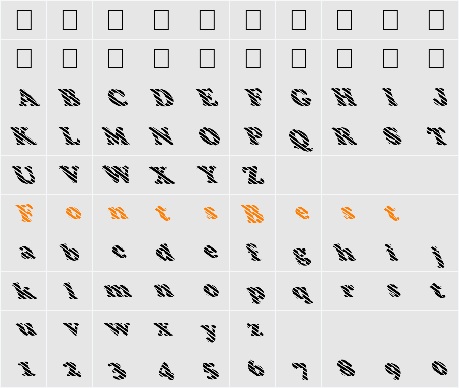 FZ ROMAN 4 STRIPED LEFTY Character Map