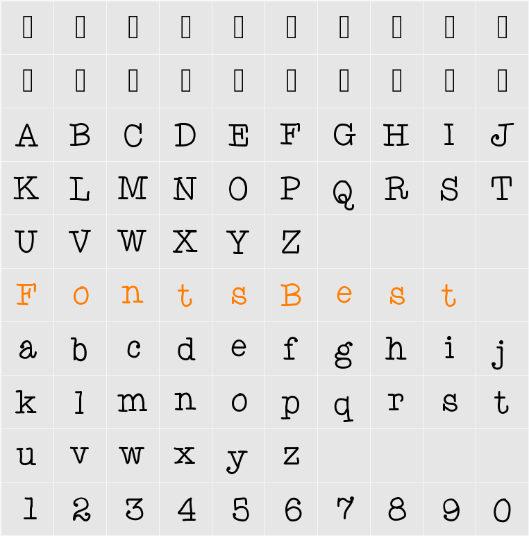 AniTypewriter Character Map