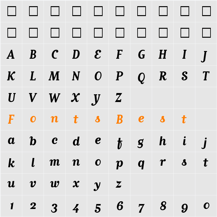 MatrixScriptBoldOldstyle Character Map