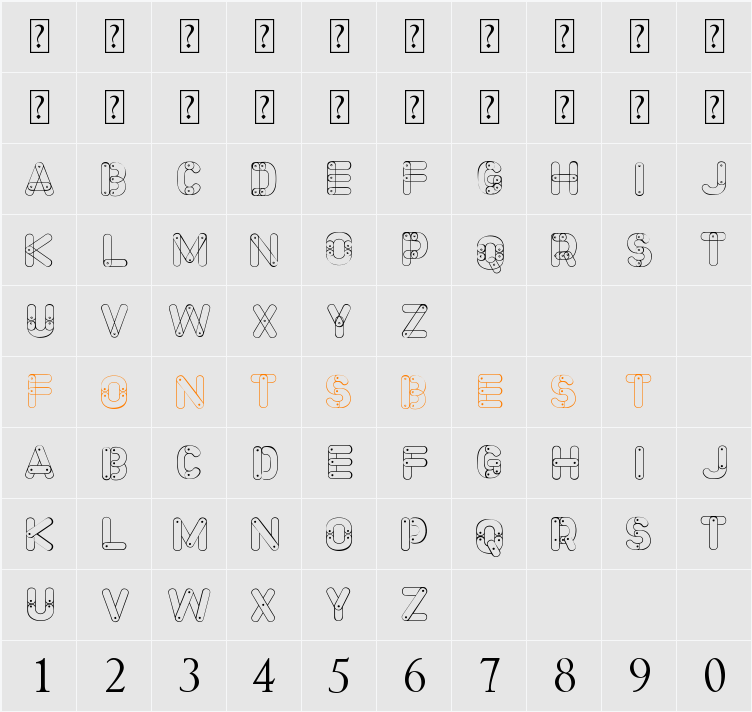 Meccano Font Character Map