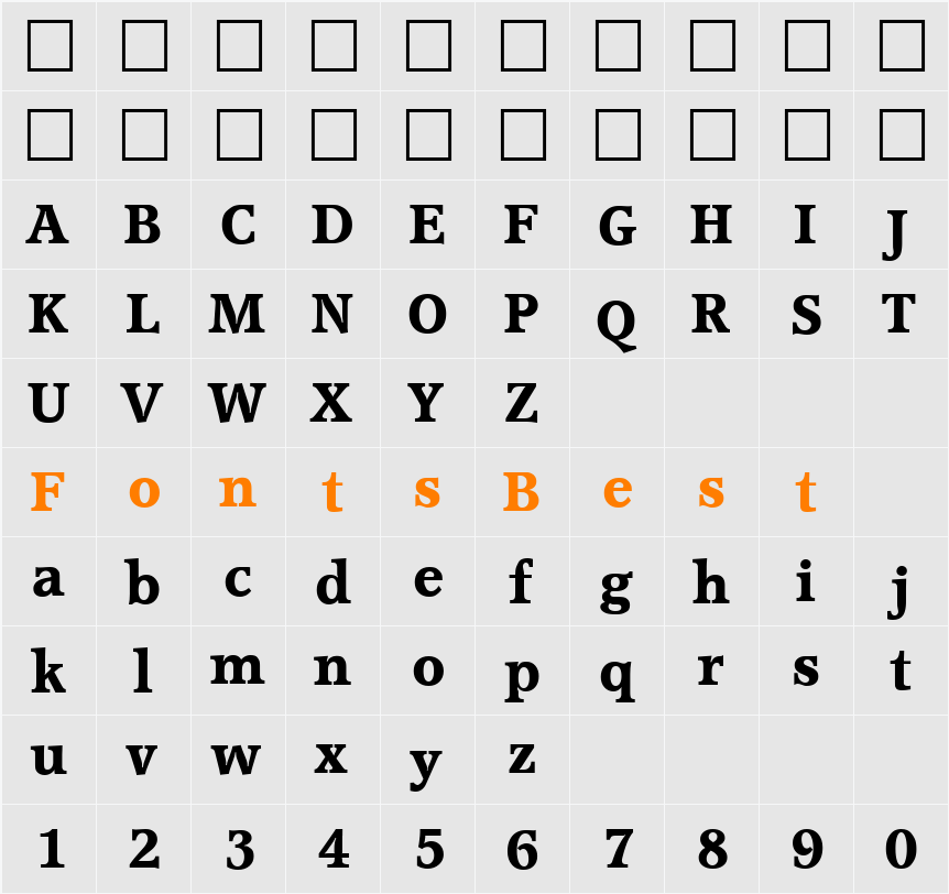 Accolade-Bold Character Map