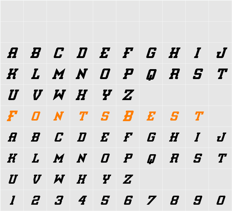 Interceptor Condensed Italic Character Map