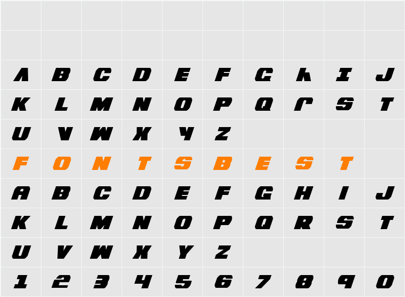 Bummer Condensed Italic Character Map