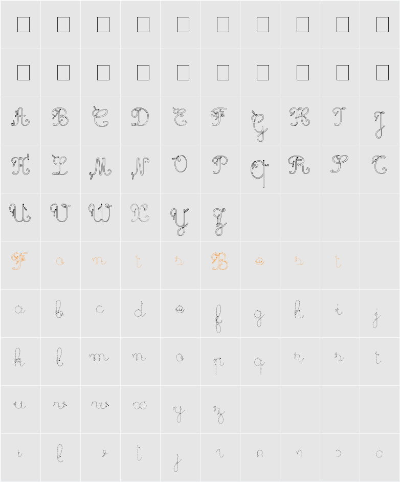 Maternellecolor trace cursive Character Map