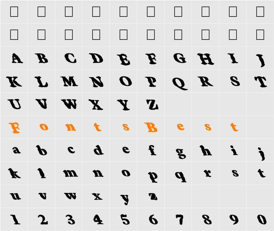 FZ ROMAN 25 MANGLED LEFTY Character Map