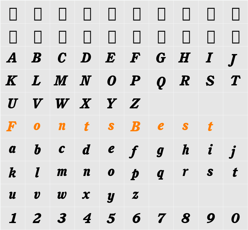 Cushing Hv BT Character Map