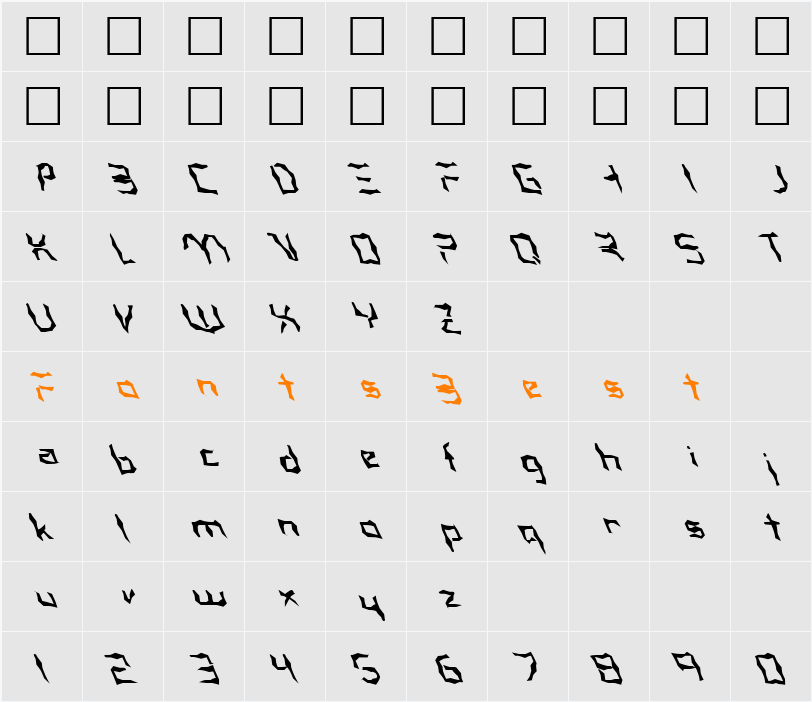 FZ WACKY 38 LEFTY Character Map