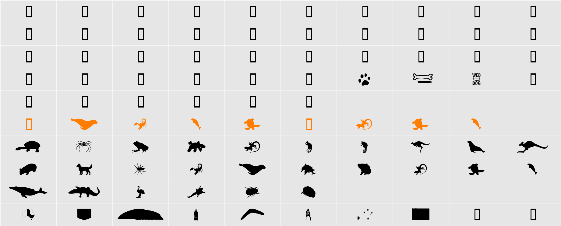 AussieIcons Character Map