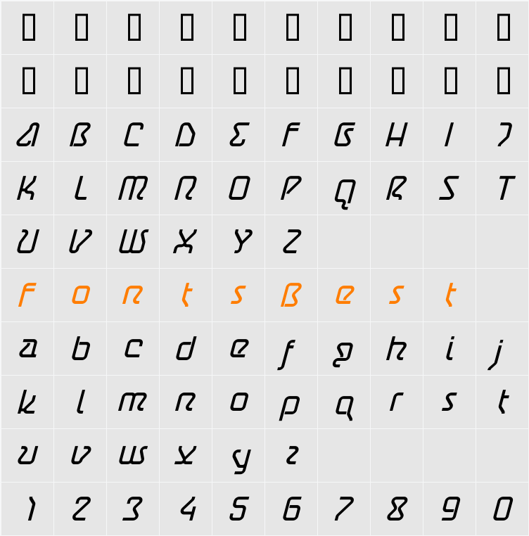 AstroLight Oblique Character Map