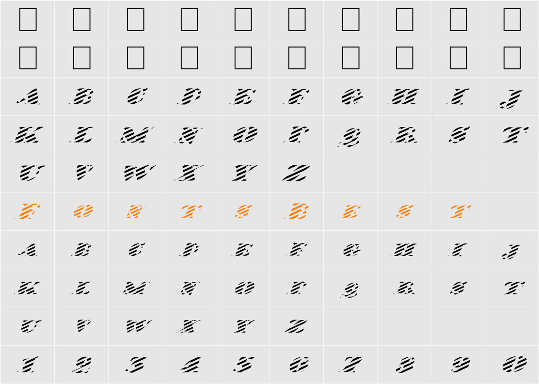 FZ JAZZY 38 STRIPED ITALIC Character Map