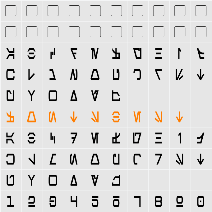 Aurebesh Condensed Character Map