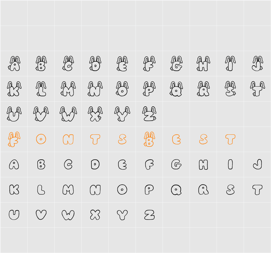 JI Bunny Caps Character Map