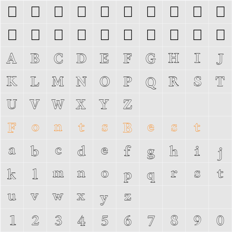 FZ ROMAN 28 HOLLOW Character Map