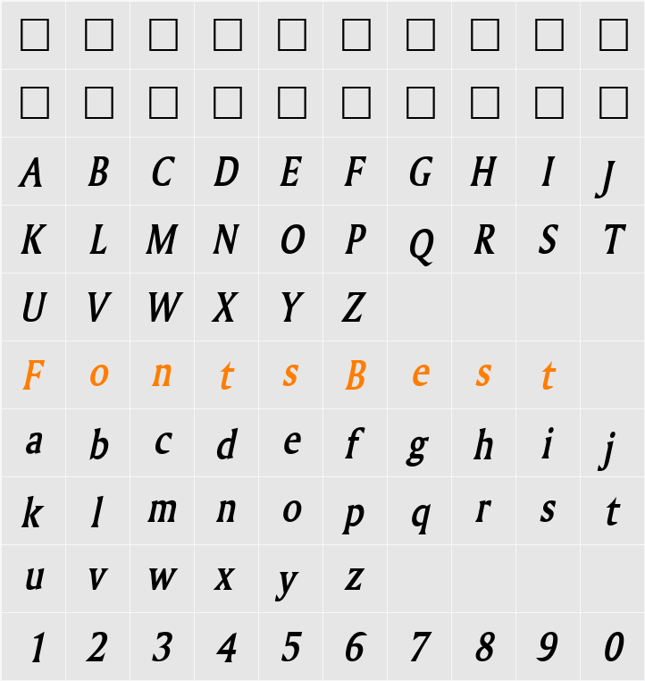 Ameretto-Condensed Character Map