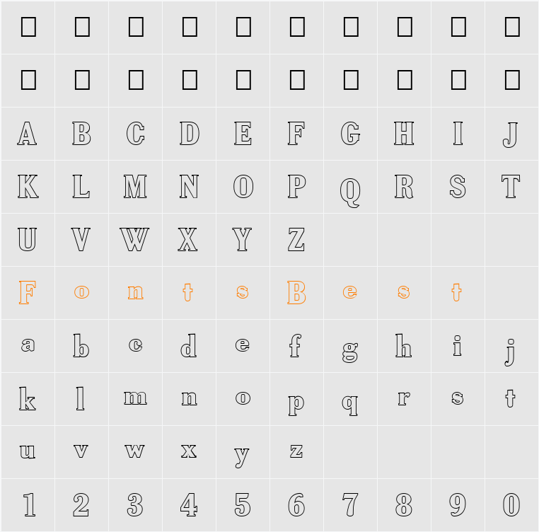 FZ ROMAN 40 HOLLOW Character Map