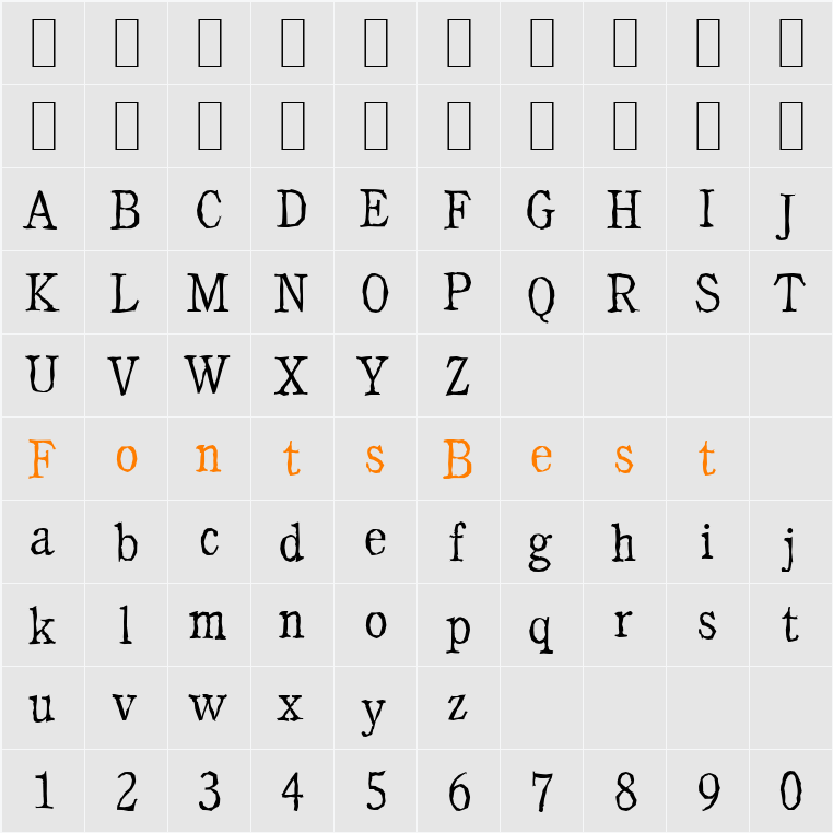 CalgaryAntique-Xlight Character Map