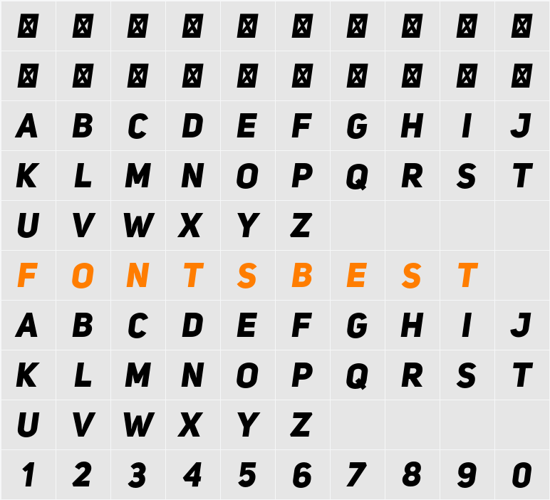 Uni Sans Heavy Italic CAPS Character Map