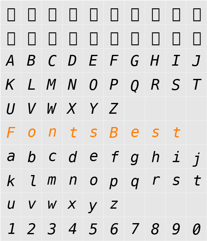 Menlo Character Map