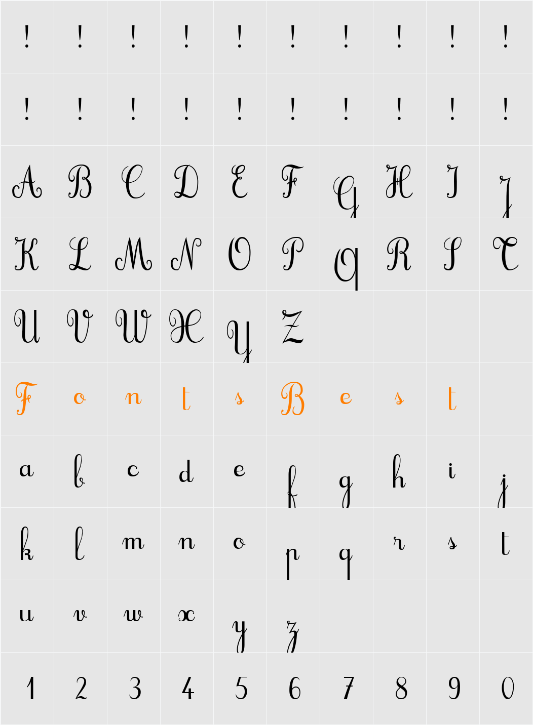 Cursif Character Map