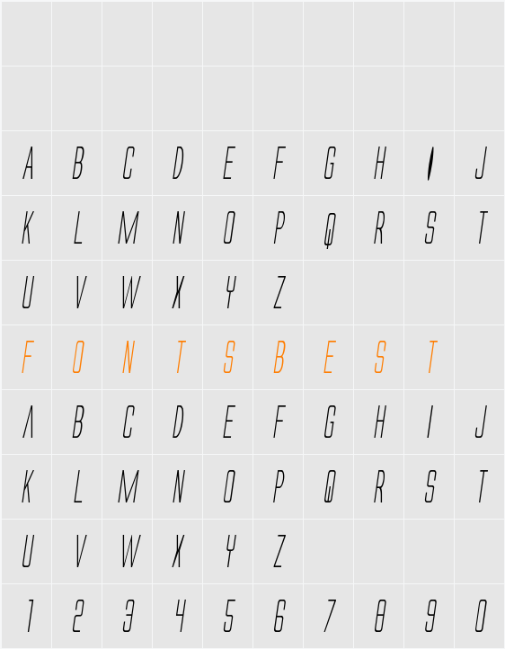 Alien League II Condensed Italic Character Map