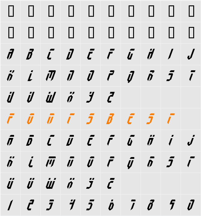 Fedyral Italic Character Map