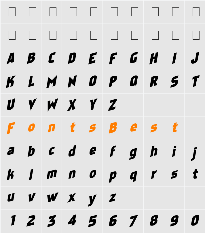 Faktosas-Slanted Character Map