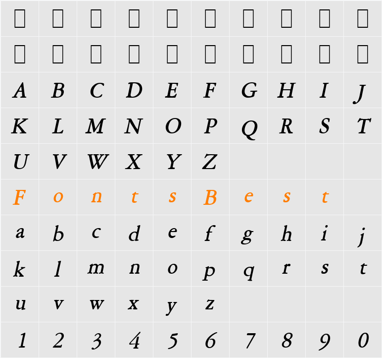 Amery-Condensed Character Map