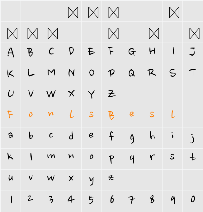 Nanum Brush Script Character Map