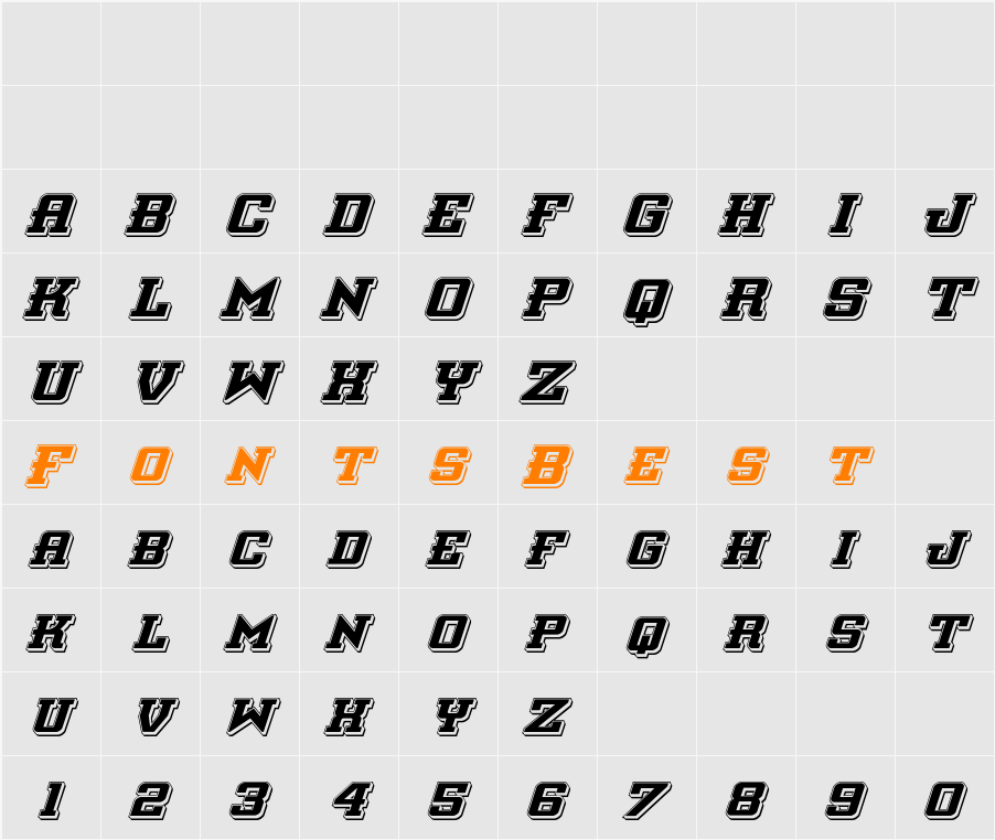 Interceptor Punch Italic Character Map