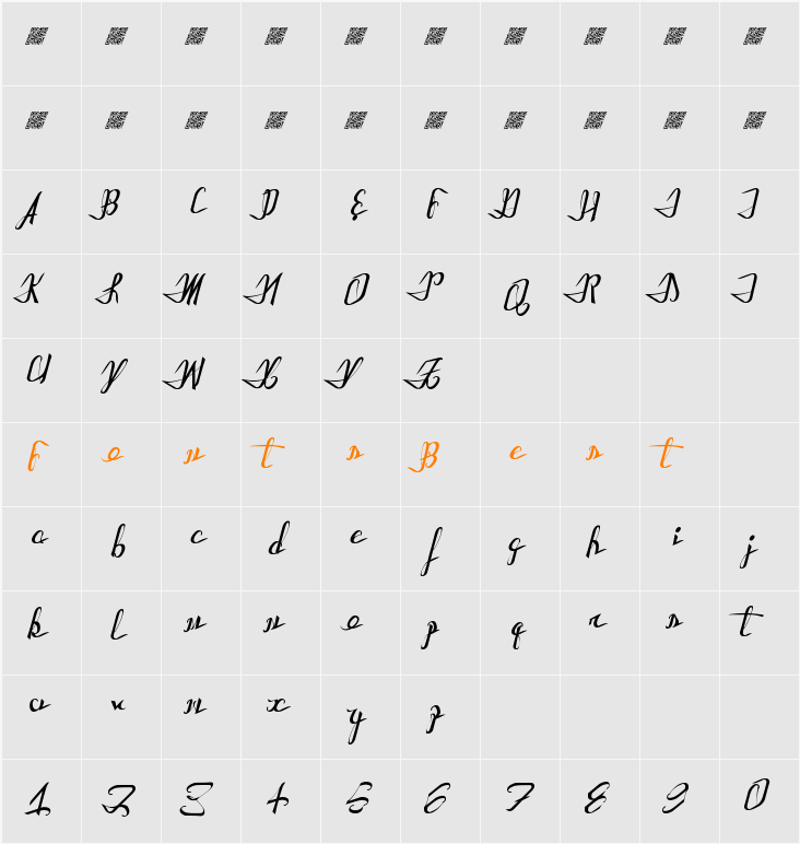 AstralProjectionsItalic Character Map