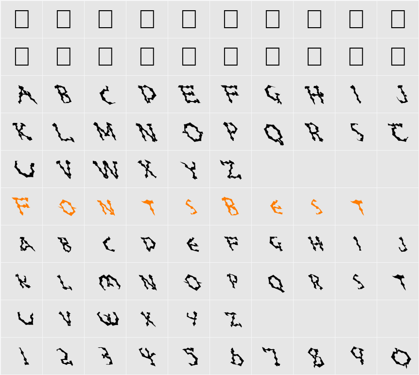 FZ WACKY 23 LEFTY Character Map